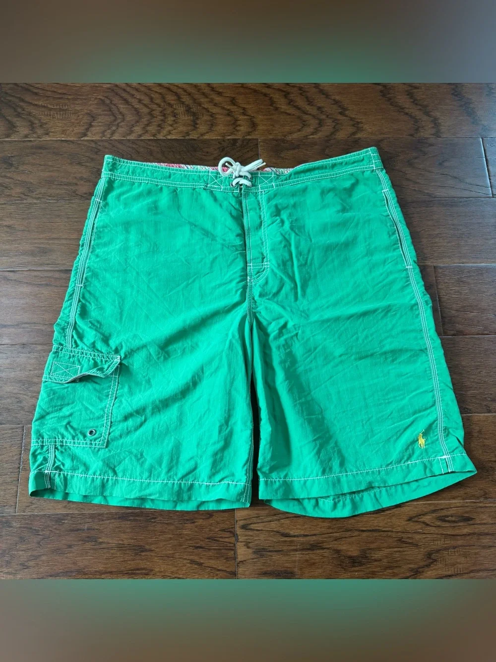 Polo Ralph Lauren Mens Board Shorts Green Large Mesh Lined Swim Trunks Vintage